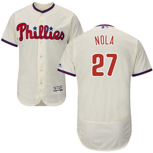 Phillies #27 Aaron Nola Cream Flexbase Authentic Collection Stitched MLB Jersey
